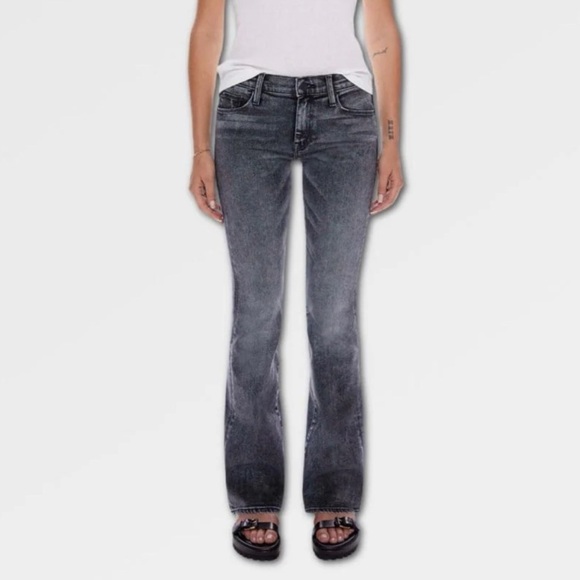 New MOTHER The Down Low Weekender Heel Flare Jeans Denim Train Stops Black 28 - Picture 1 of 14